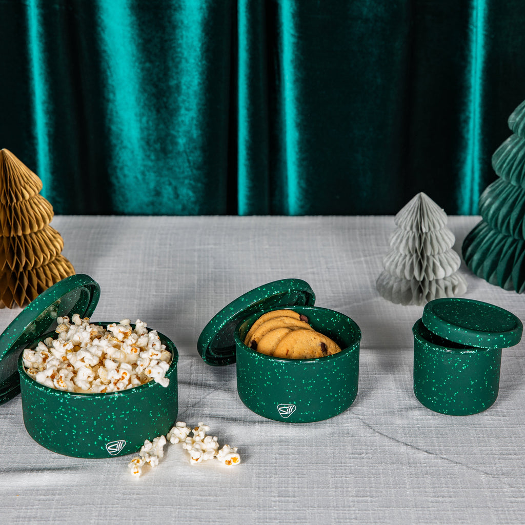 Silipint Silicone Speckled Collection Lidded Bowl Set