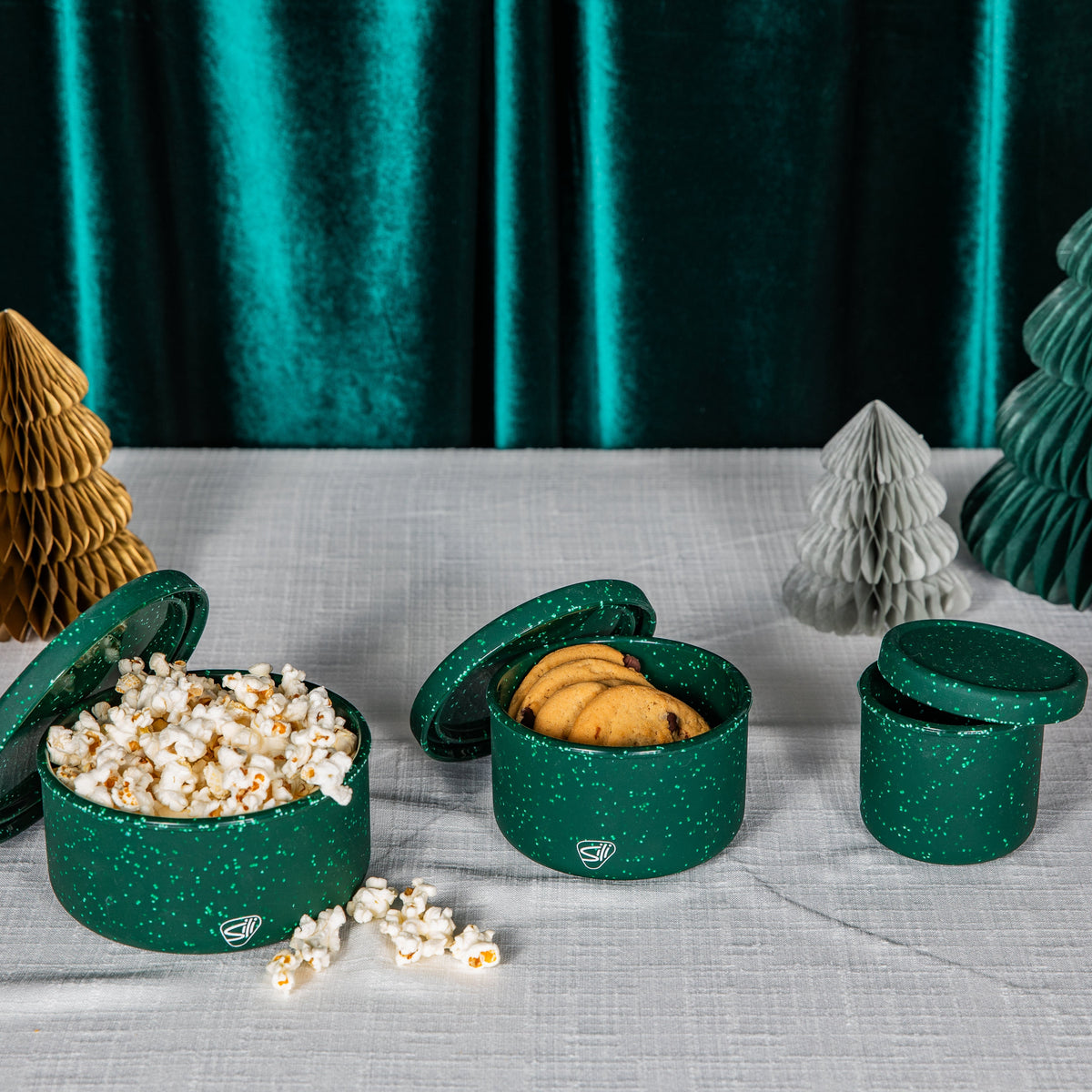 Silipint Silicone Speckled Collection Lidded Bowl Set